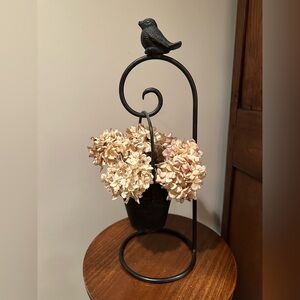 Elegant Black Metal Hanging Planter with Cream Hydrangeas